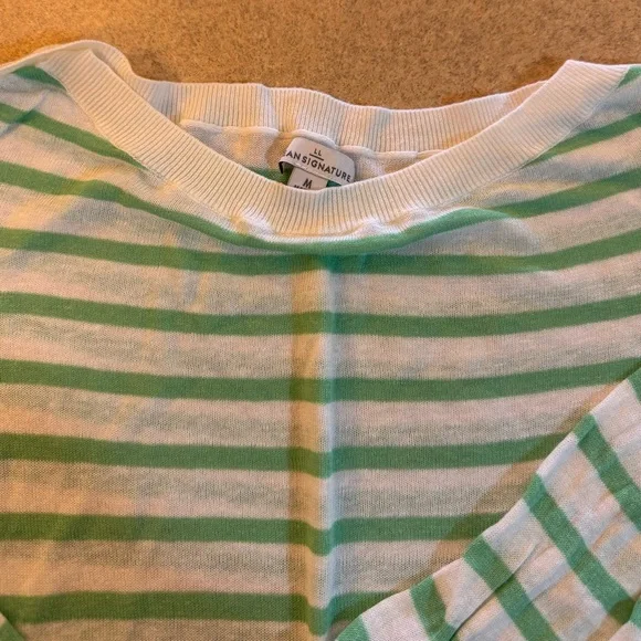L.L. Bean Mint and White Striped Scoop Neck Sweater - Picture 2 of 8
